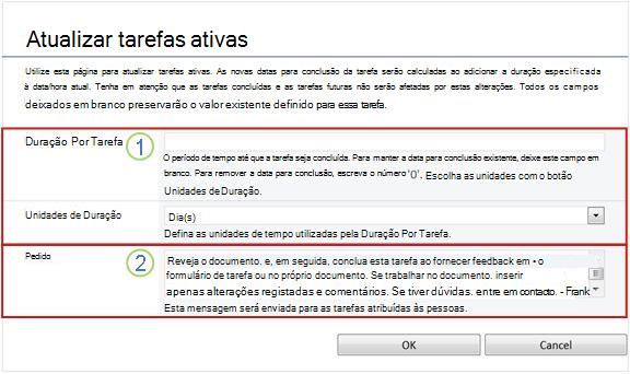 Formulário de alterações em tarefas ativas