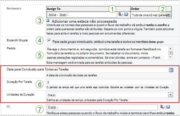 Formulário de iniciação com chamadas numeradas