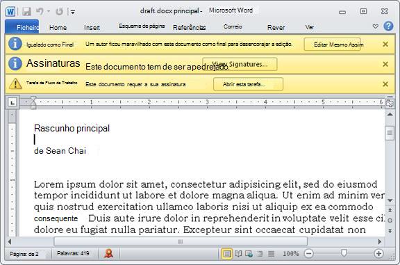 Item a rever com três barras de mensagens