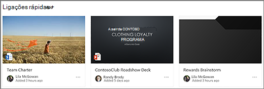 Ligações rápidas do site de equipa do SharePoint