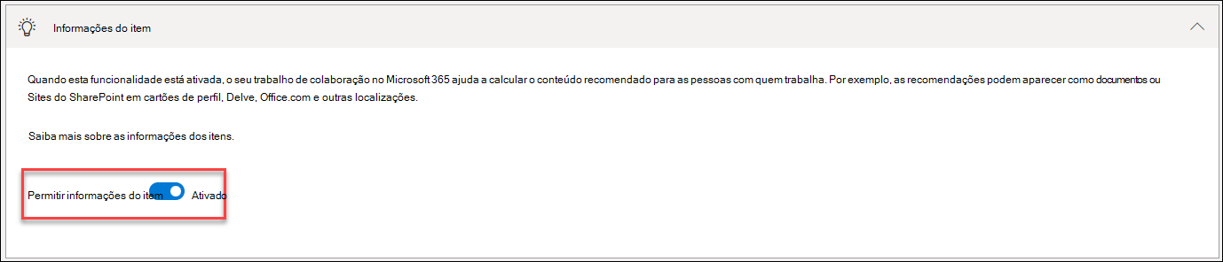 captura de ecrã da desativação das informações de itens