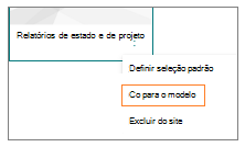 Captura de ecrã a mostrar o menu Mais opções de um modelo de página com a opção Ir para modelo selecionada.