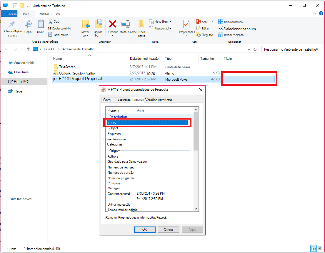 Propriedades do Documento do Office no Windows Explorador de Ficheiros