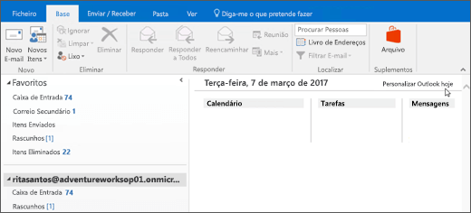 A janela de exibição Outlook hoje está em branco