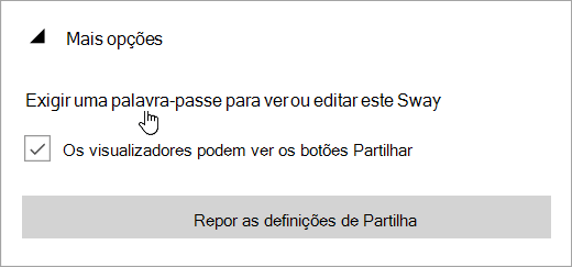 Captura de ecrã do menu Mais opções