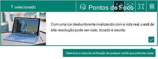 Caixa de verificação Seleção no canto de um cartão do Sway
