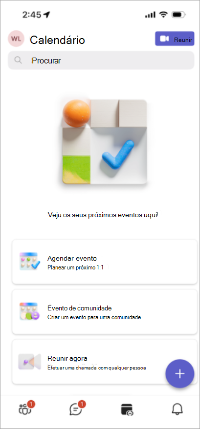 Organize reuniões, eventos da comunidade e muito mais a partir do separador Calendar recentemente concebido.