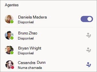 Lista de agentes no canto inferior direito