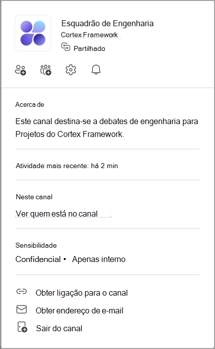 Captura de ecrã de um cartão de canal. Aponte para o nome de um canal para ver o respetivo cartão de canal.