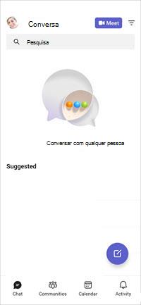 Captura de ecrã a mostrar o ecrã de chat gratuito do Teams para dispositivos móveis