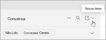 Captura de ecrã da opção para selecionar novos itens a partir da vista combinada. Está à direita, acima da lista de conversas e canais.