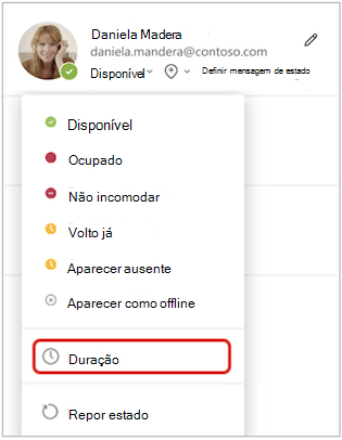 Duração no menu de estado