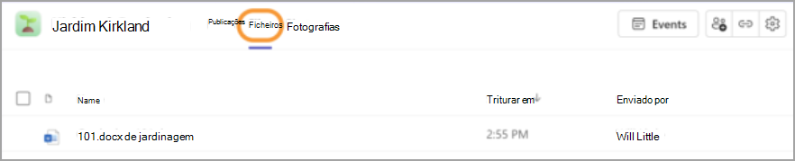 Captura de ecrã a mostrar uma comunidade Files separador abrir com ficheiros partilhados abaixo.