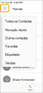 Menu de grupos de chamadas