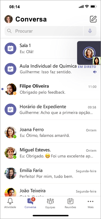 Conversa em Sala Simultânea em dispositivos móveis.