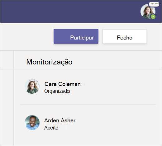 Selecione Aderir para participar na reunião.
