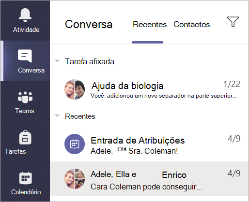 Selecione Conversar a partir da barra de aplicações.