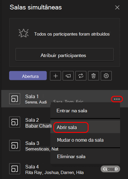A imagem mostra como abrir uma única sala simultânea.