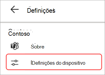 Captura de ecrã da IU de definições do dispositivo realçada no painel do Teams