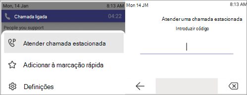 Captura de ecrã a mostrar o processo de recolha da chamada em ponto de espera.