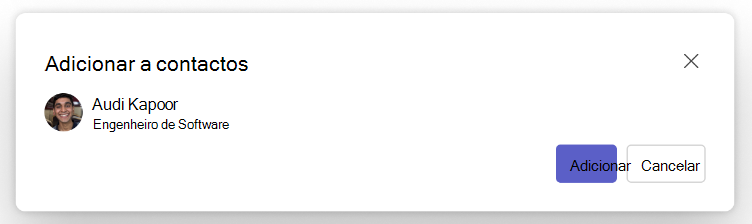 Captura de ecrã do botão adicionar aos contactos no People App