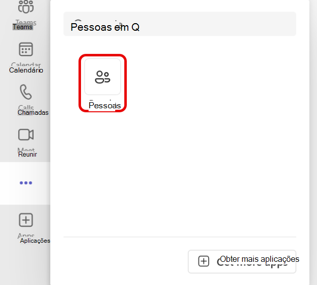 Captura de ecrã da localização do ícone da Aplicação People no Teams