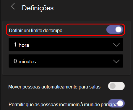 A imagem mostra como definir o limite de tempo para salas simultâneas.