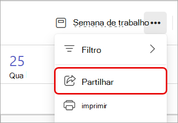 Captura de ecrã a realçar a opção Partilhar num calendário do Teams.