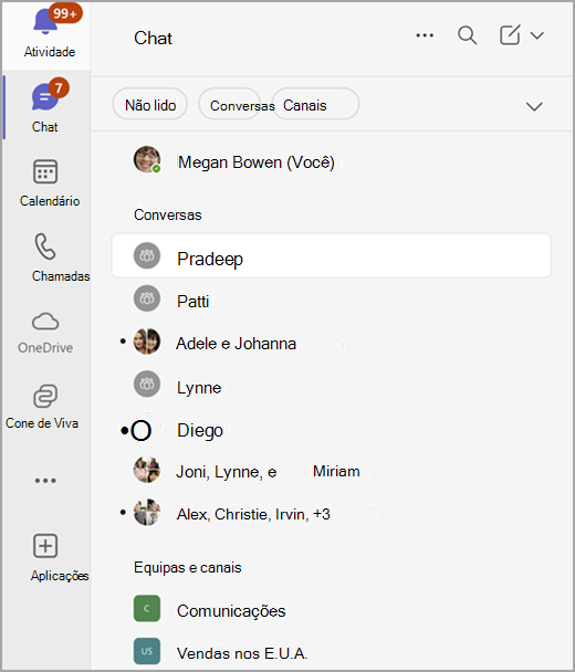 Captura de ecrã da vista Combinada na Collab Simples