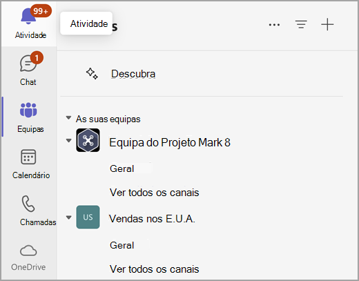 Captura de ecrã da vista Em separado na Collab Simples
