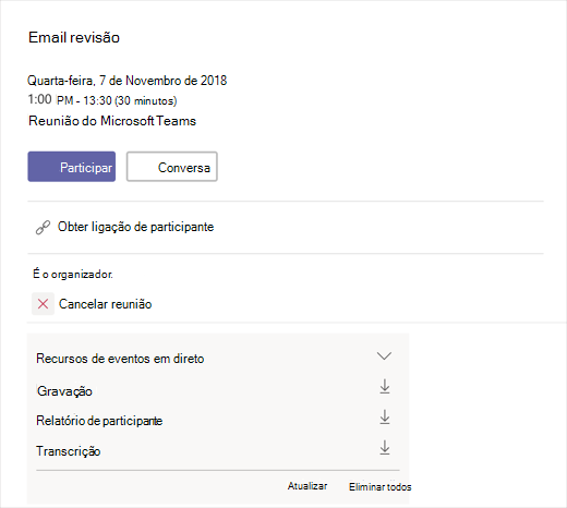 Botão Transferir transcrição