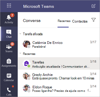 Um aluno conversa privada no Teams