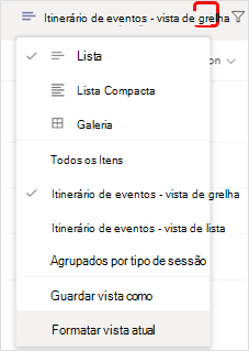 Mudar de menu de opções de vista