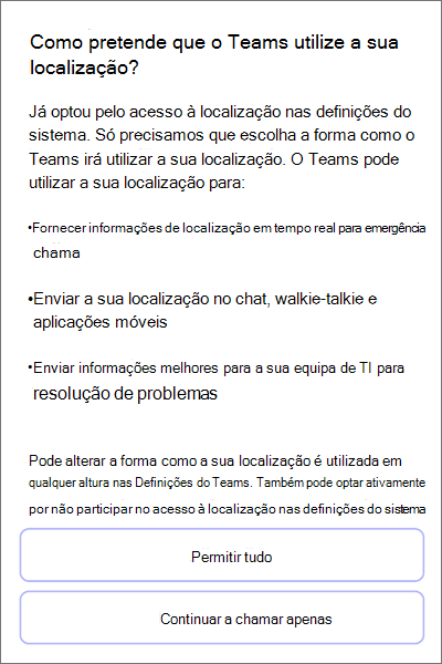 Teams; autorização de deteção de localização móvel
