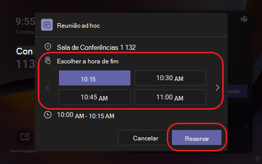 painel do Teams reservar quarto