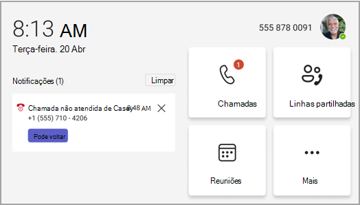 ecrã principal do telefone teams