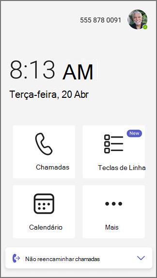 Home Page das teclas de linha telefónica do Teams