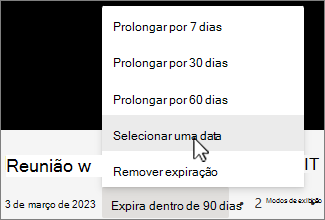 Menu de tempo de expiração da gravação