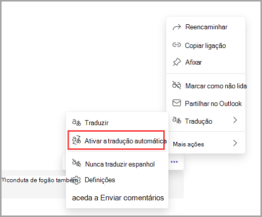 Selecionar mais opções para ativar as traduções automáticas