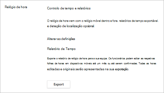 Opções do relógio de ponto depois de o relógio de ponto estar ativado nas definições de Turnos