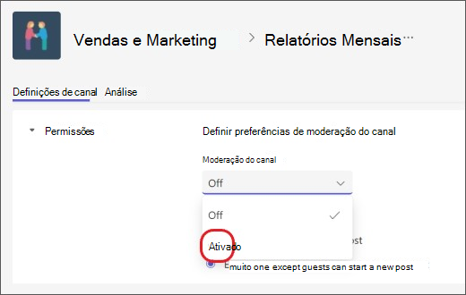 Ligar a moderação do canal