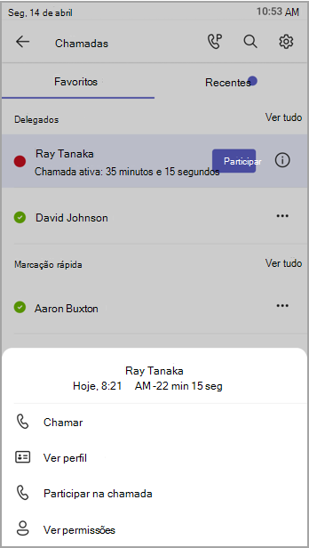 Aceda ao menu inferior com opções de permissões.