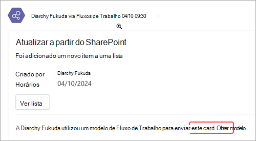 Captura de ecrã a mostrar como obter uma cópia de um modelo de fluxo de trabalho existente