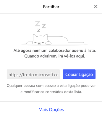 Captura de ecrã a mostrar o menu Partilhar