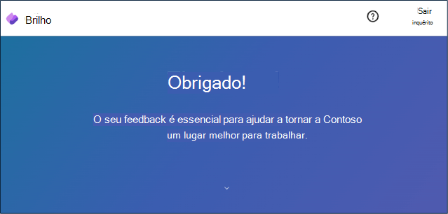Mensagem de agradecimento do inquérito Viva Glint