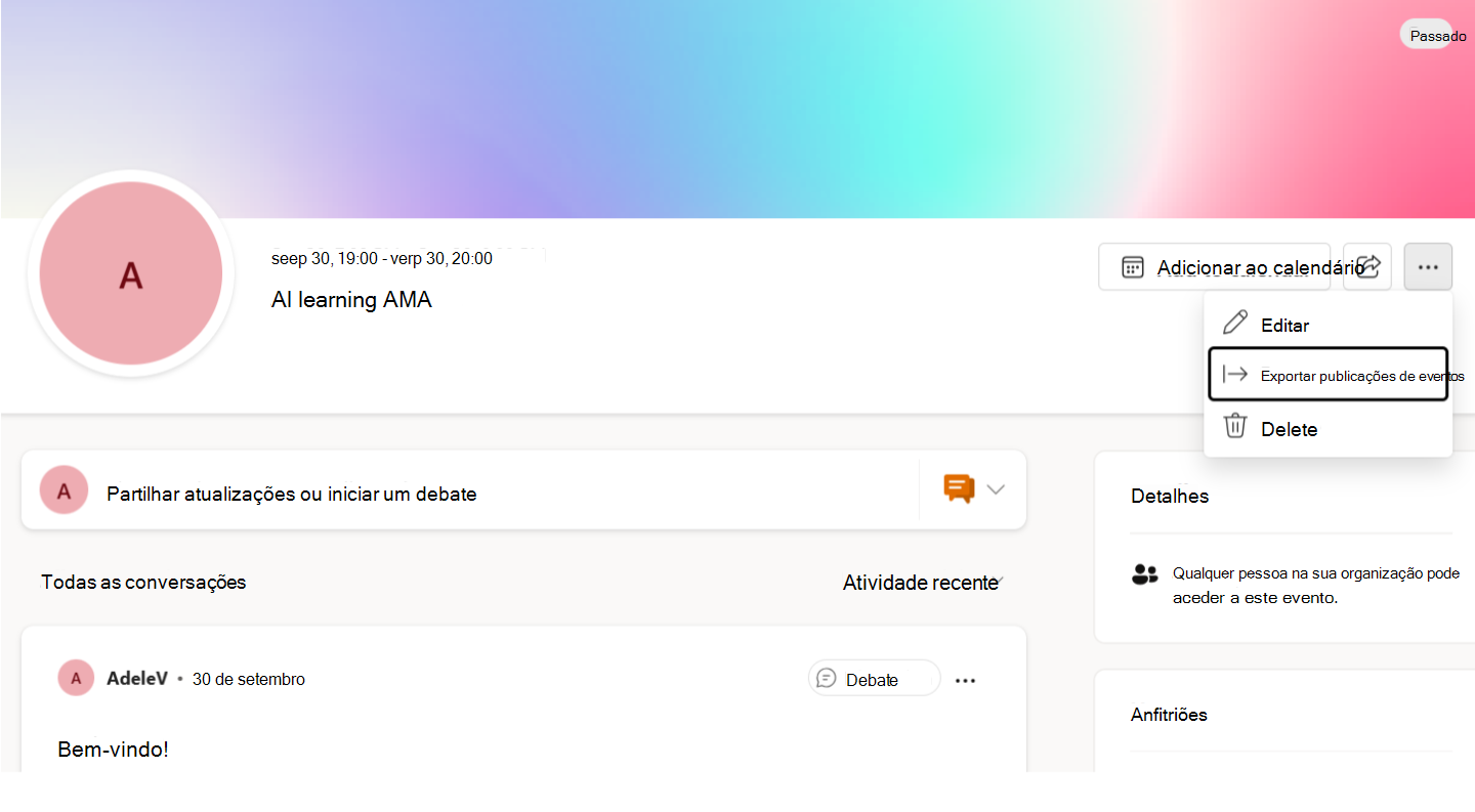 Exportar os dados de debate do AMA a partir do menu Mais