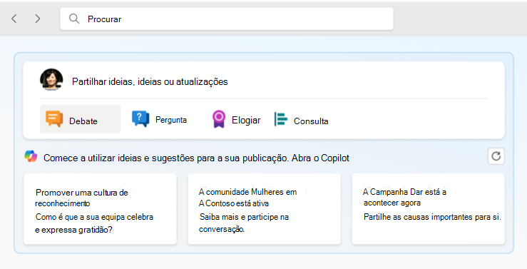 Captura de ecrã da ligação no feed da Página inicial.