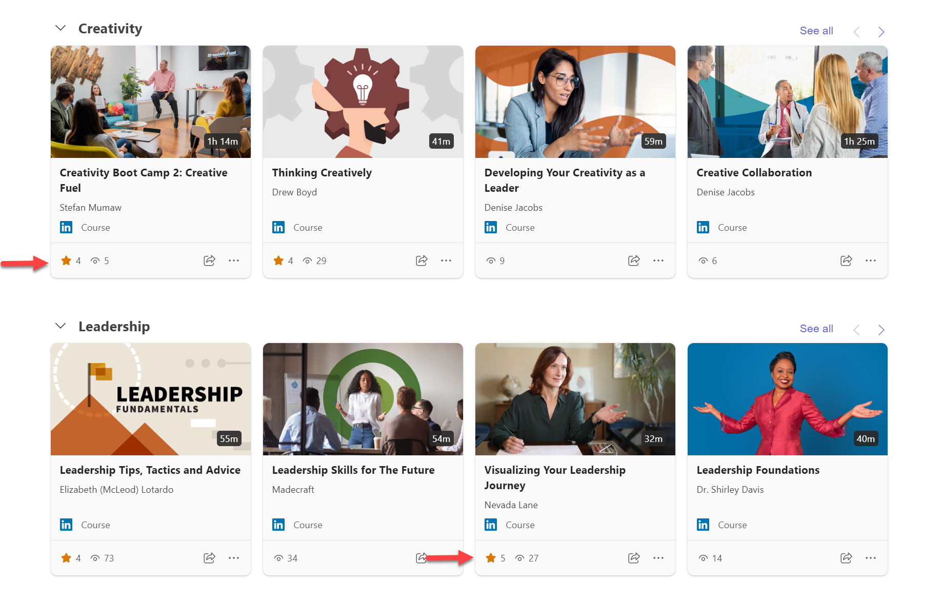 Image showing ratings in the learning card on Viva Learning
