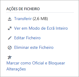 A secção Ações de Ficheiro