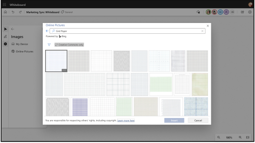 Pode inserir Imagens do Bing a partir do menu Imagens.